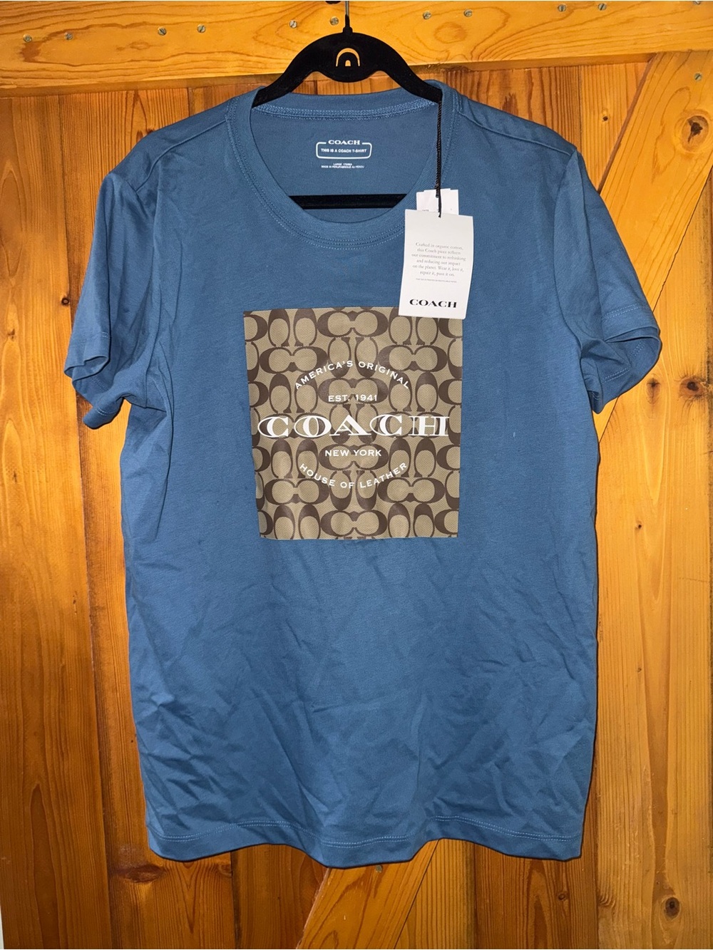 COACH Men’s Slate Blue Logo Patch Short Sleeve Tee